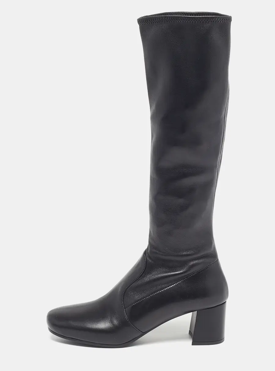 Prada Size 35.5 Black Leather Mid Calf Boots