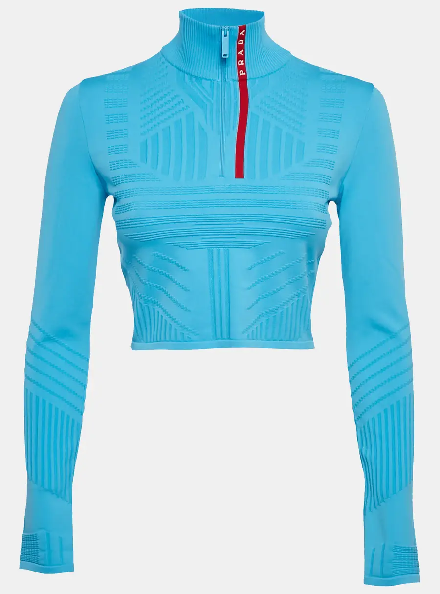 Prada Sport Blue Textured Technical Jersey Crop Jacket S