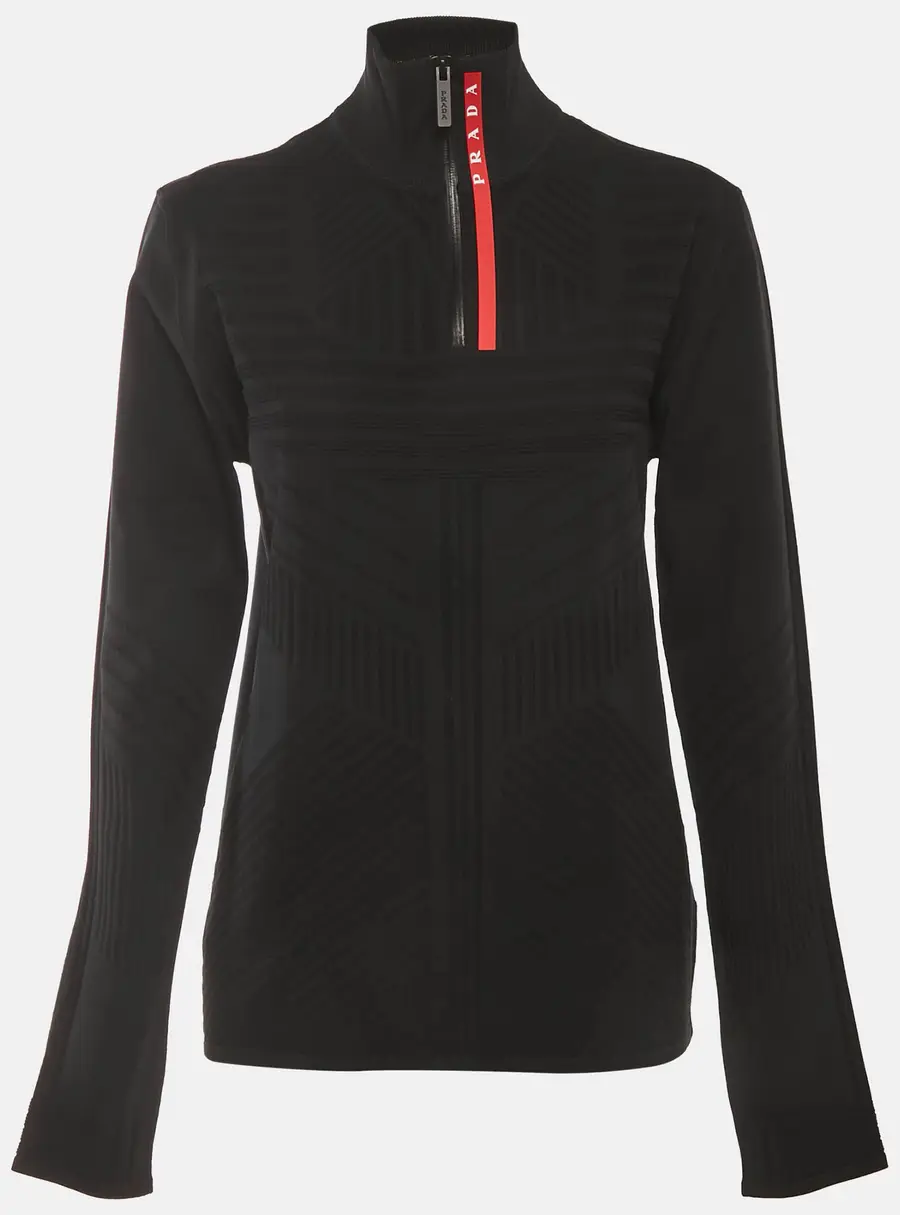 Prada Sport Black Textured Stretch Knit Pullover L