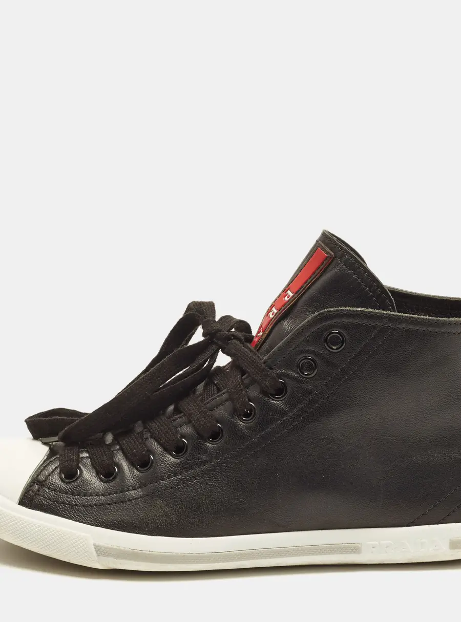Prada Sport Size 39.5 Black Leather High Lace Up Sneakers