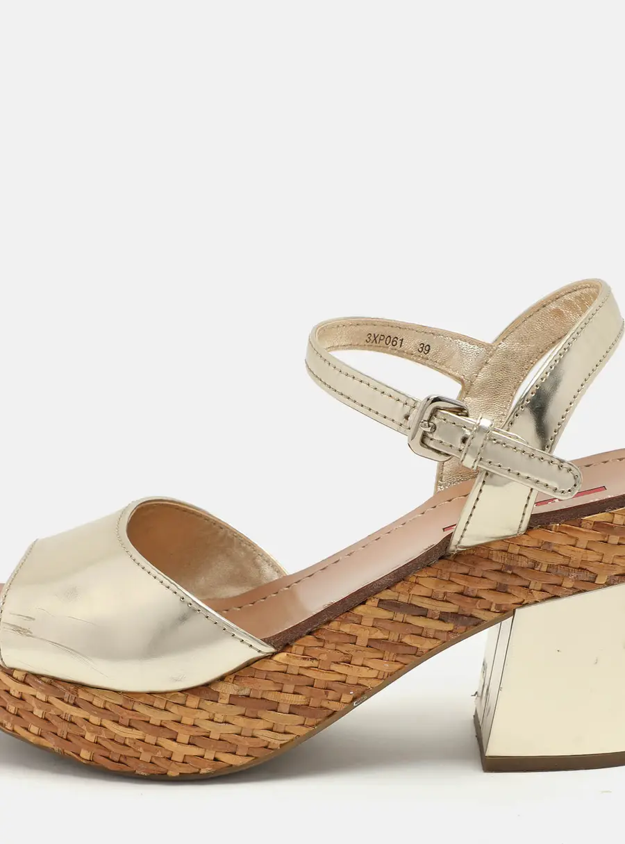 Prada Sport Gold Leather Platform Ankle Strap Sandals Size 39