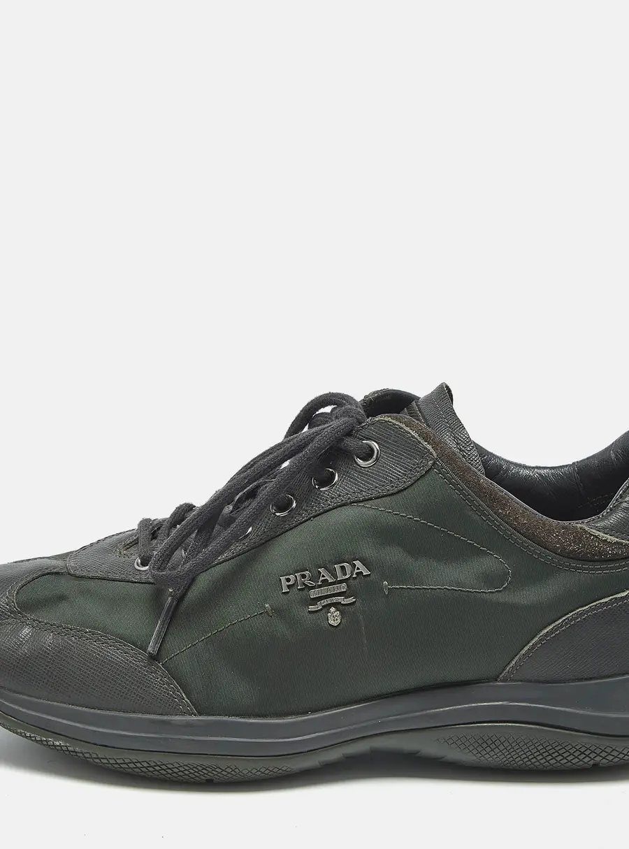 Prada Sport Green Leather and Nylon Lace Up Sneakers Size 38.5