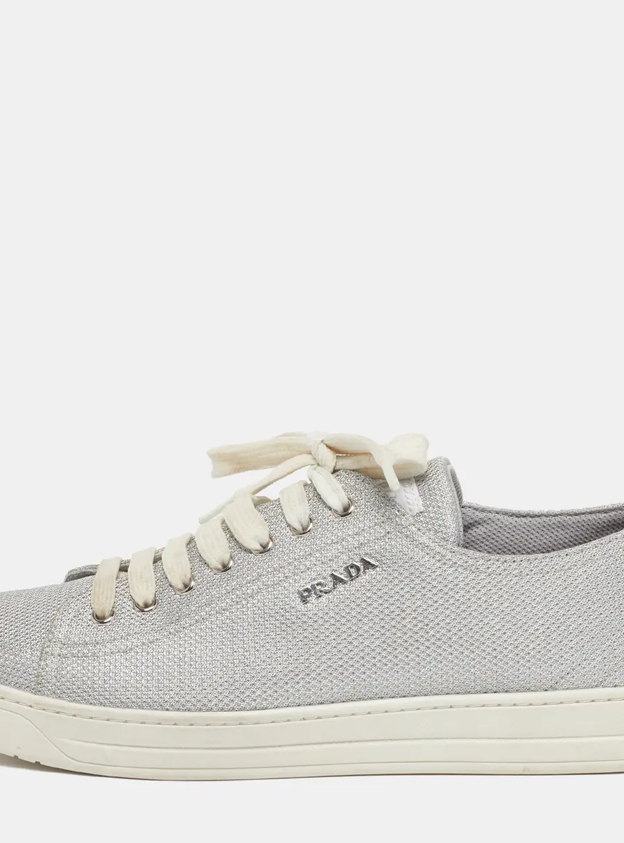 Prada Sport Size 40.5 Silver Metallic Fabric Low Top Sneakers