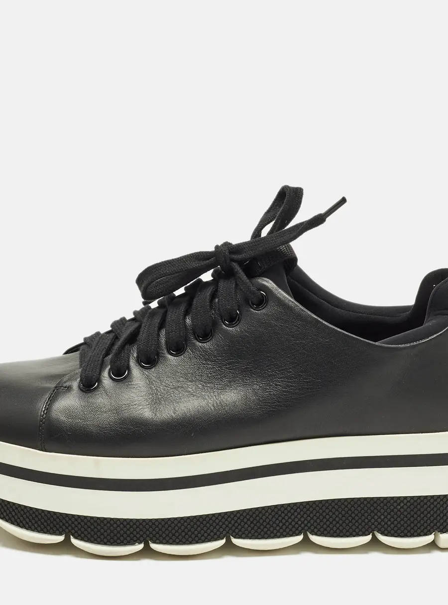 Prada Sport Size 39 Black Leather Lace Up Sneakers