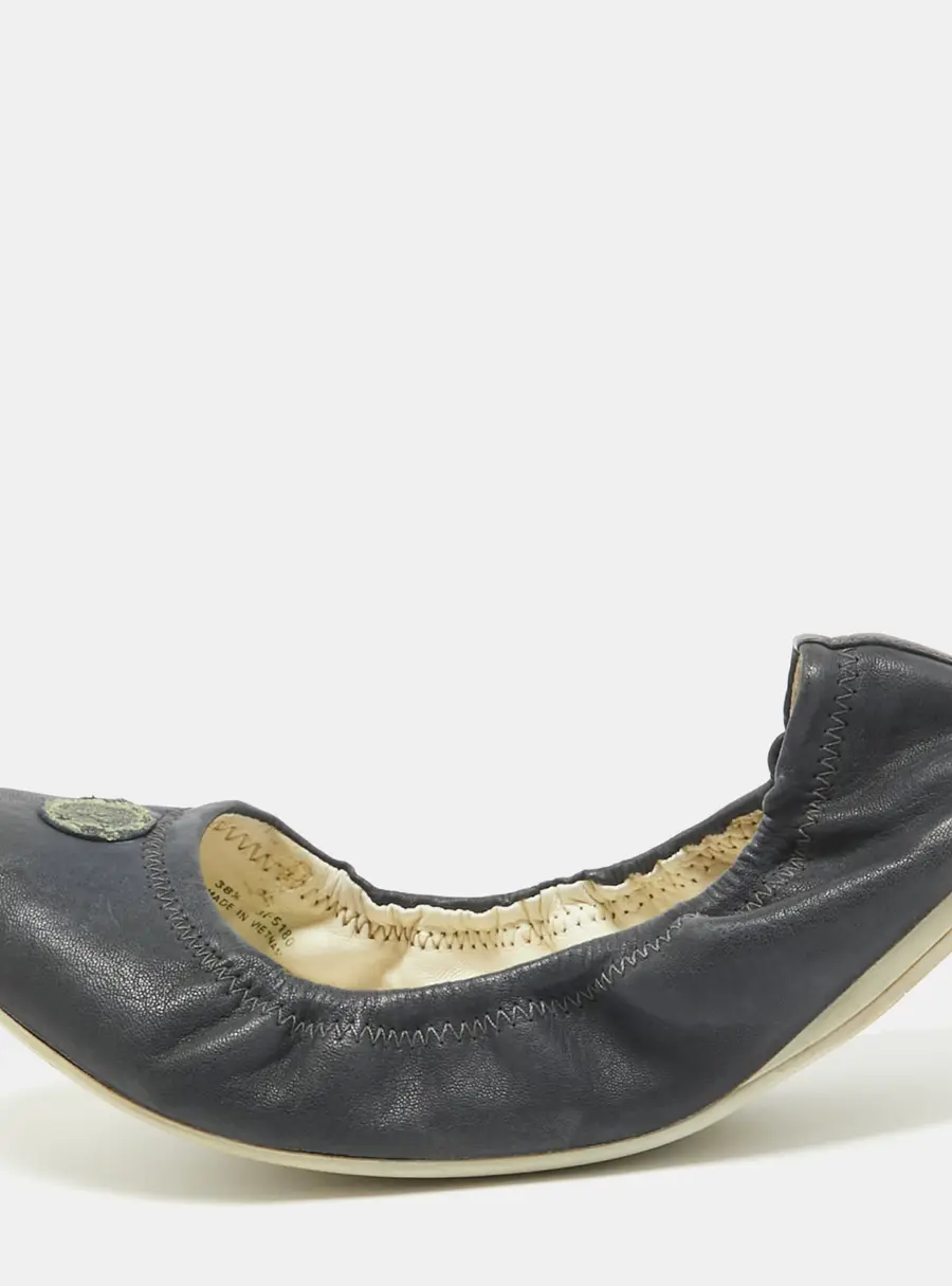 Prada Navy Blue Leather Scrunch Ballet Flats Size 38.5
