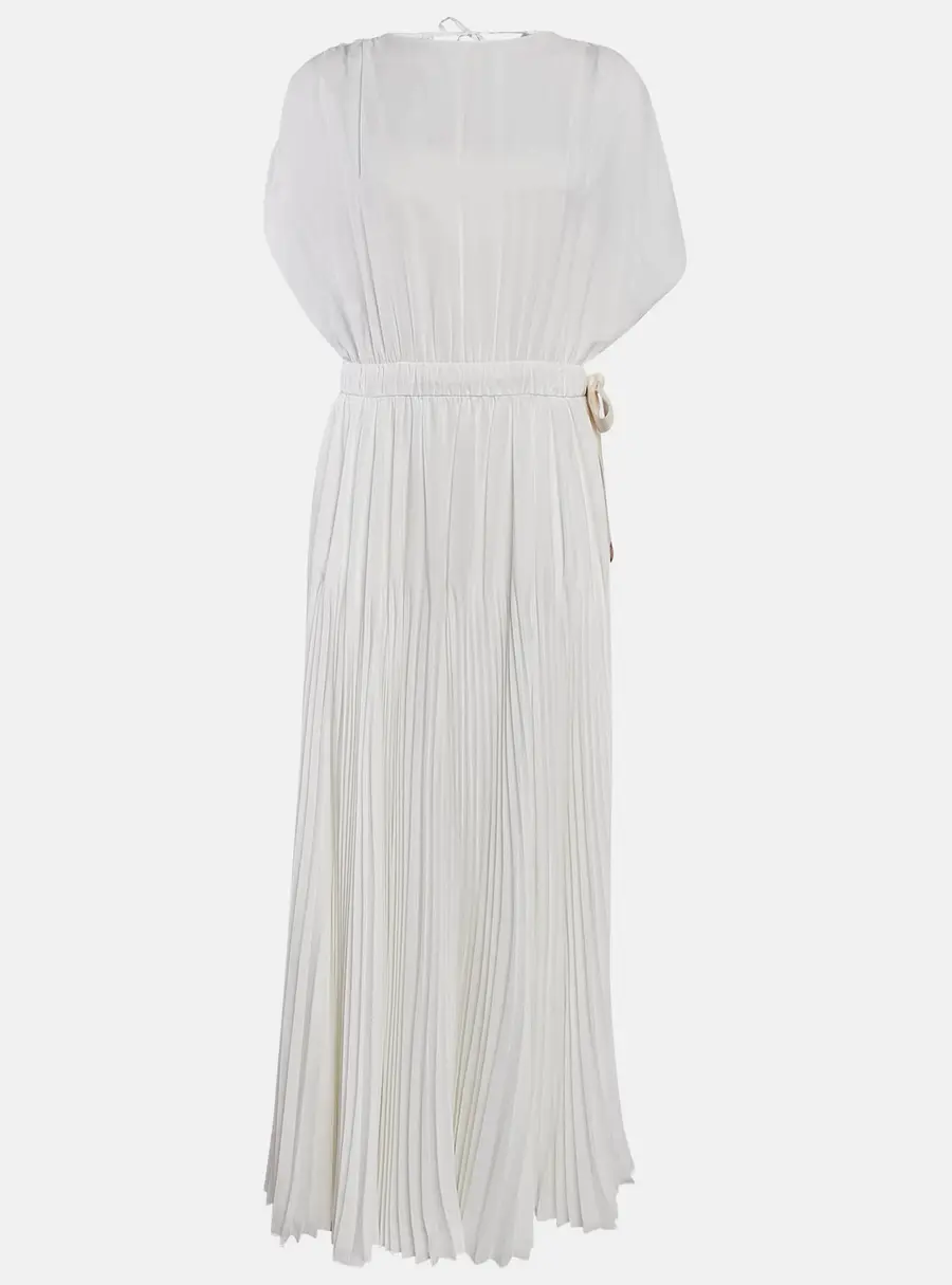 Prada White Silk Pleated Maxi Dress M