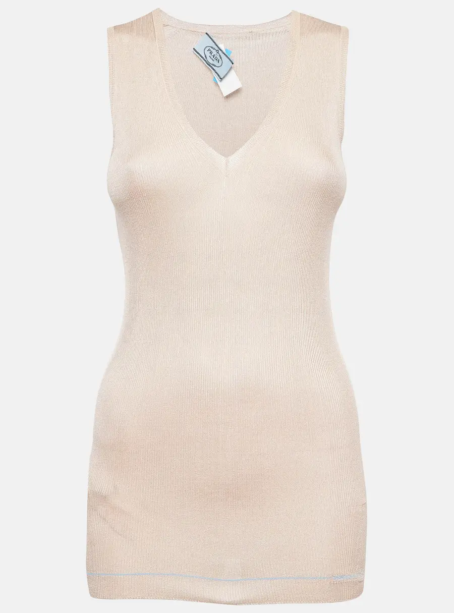 Prada Sand Brown Silk Knit Tank Top M