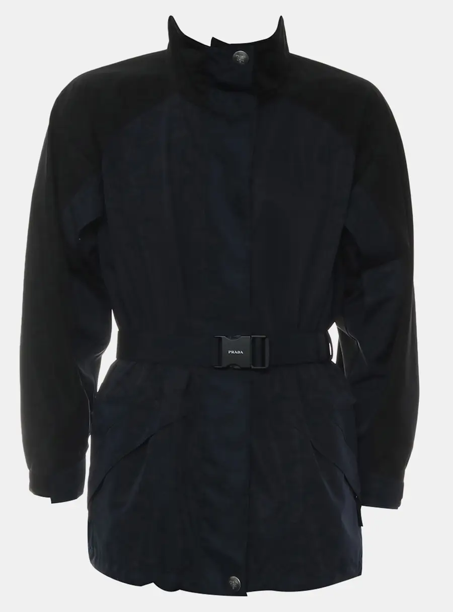 Prada Dark Blue Logo High-Neck Technical Jacket M