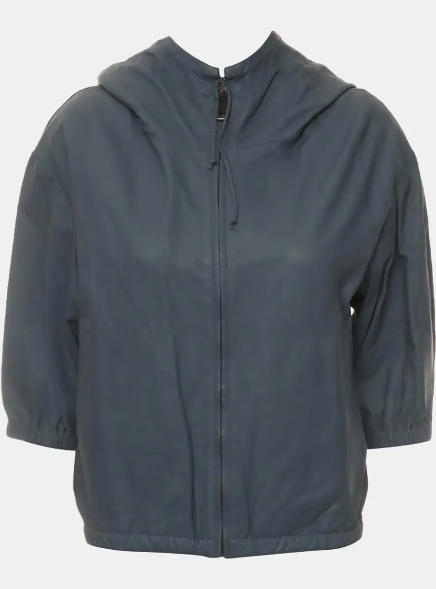 Prada Blue Zipped Leather Jacket XS