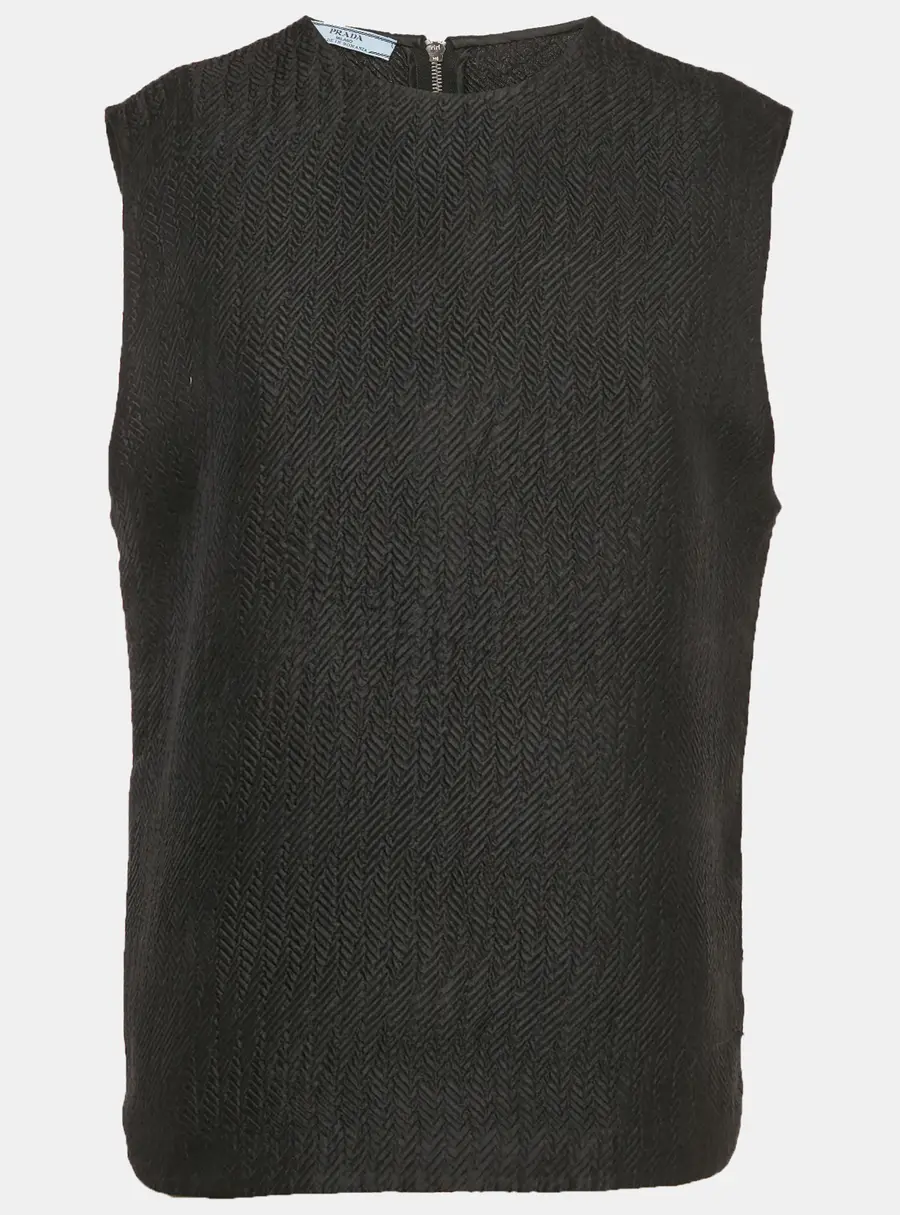 Prada Black Textured Crepe Sleeveless Top M