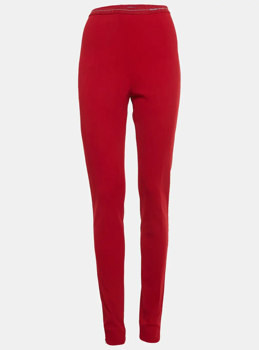Prada Red Textured Stretch Knit Pants M