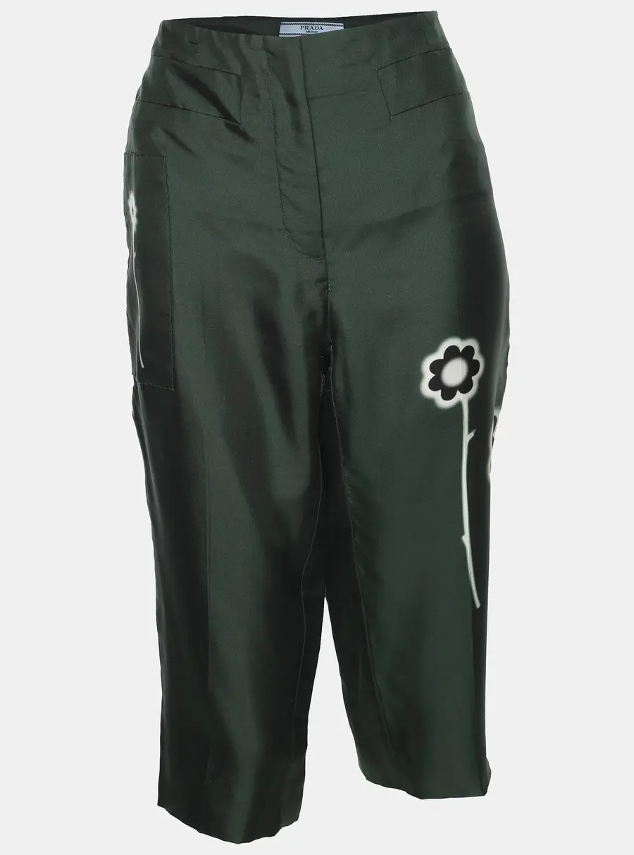 Prada Green Floral Silk Capri Pants M