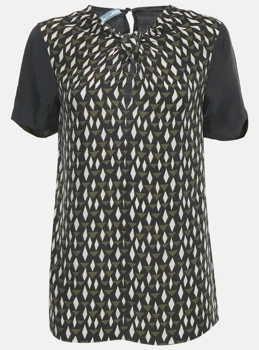 Prada Navy Blue Printed Silk Blouse S