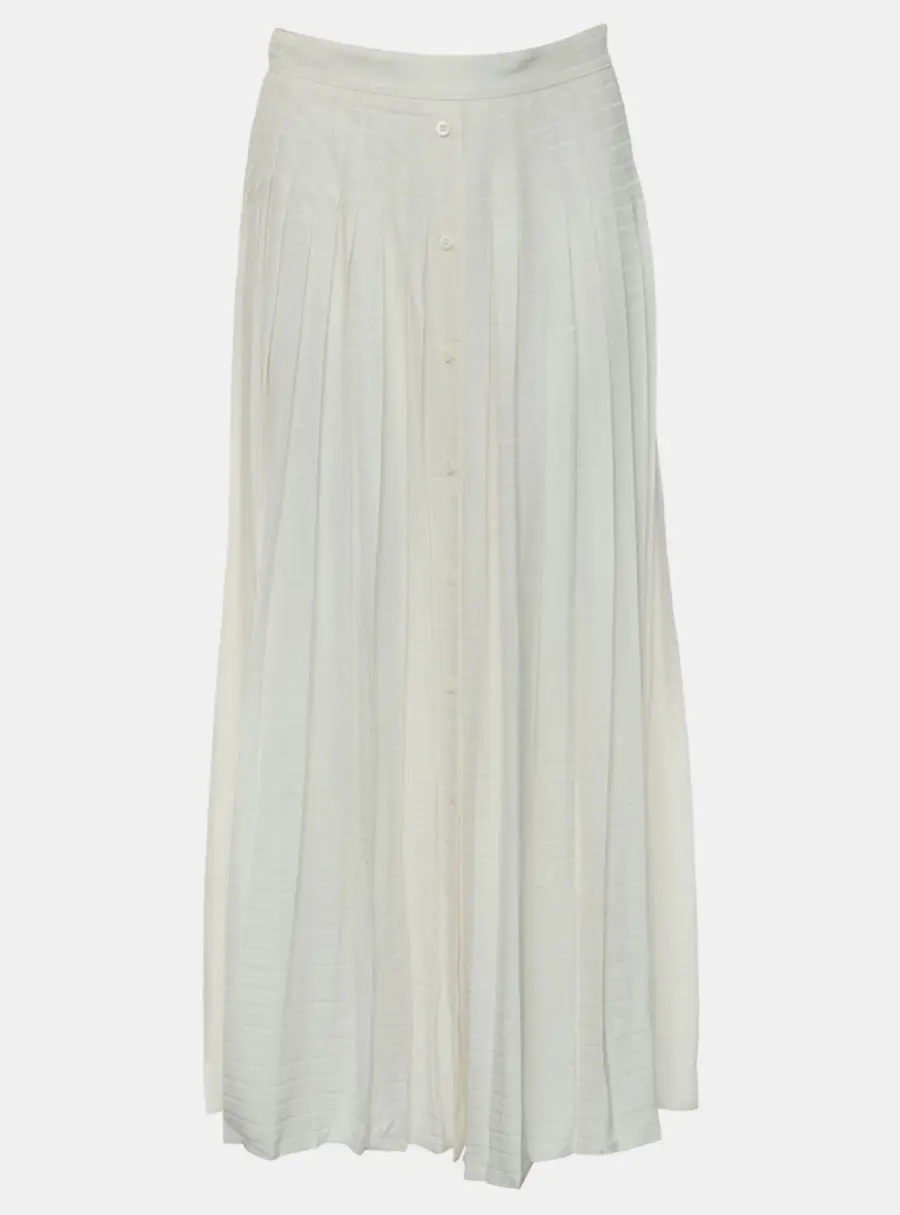 Prada Logo-Jacquard White Silk Pleated Skirt XS