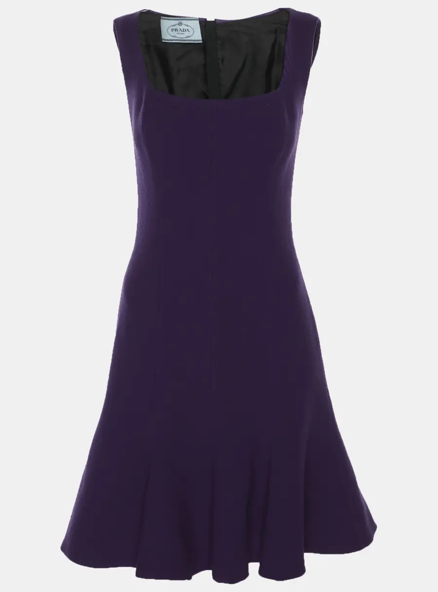 Prada Purple Virgin Wool Flare Midi Dress S