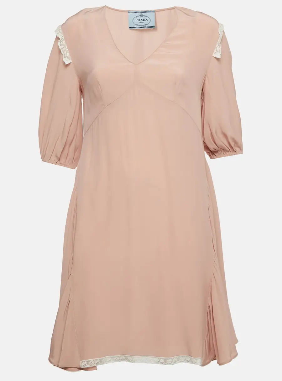 Prada Pink Silk Lace Insert Mini Dress S