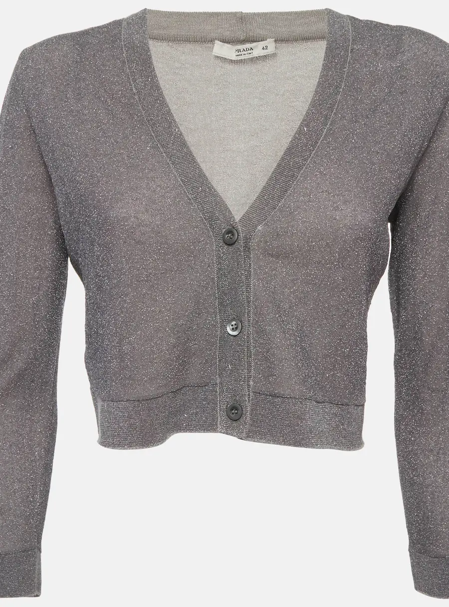 Prada Grey Lurex Knit Crop Cardigan M