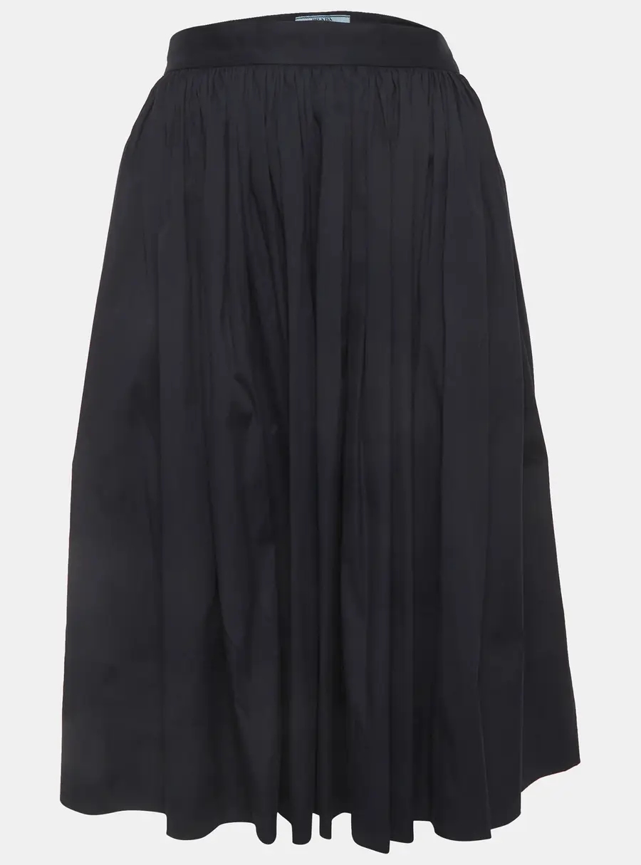 Prada Blue Cotton Gathered Knee Length Skirt M