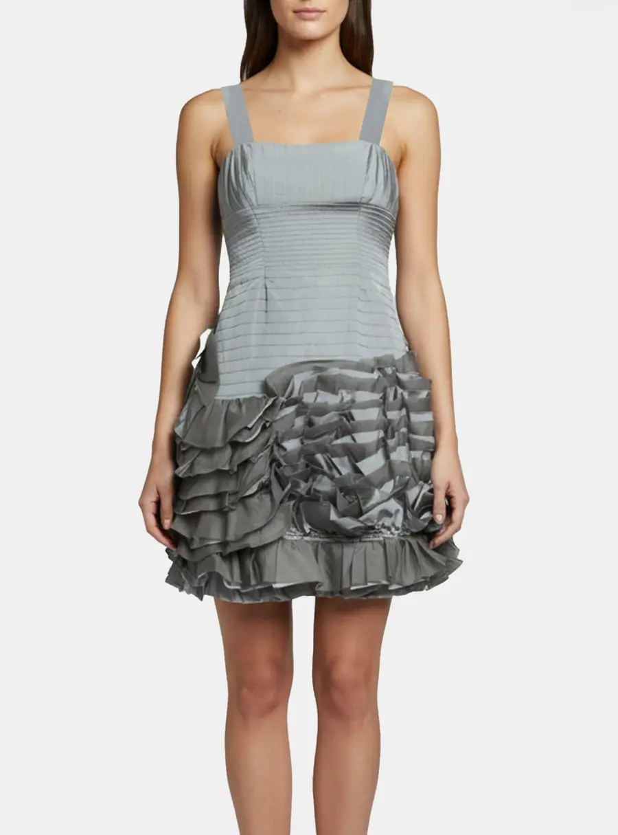 Prada Grey Taffeta Ruffled Mini Cocktail Dress S
