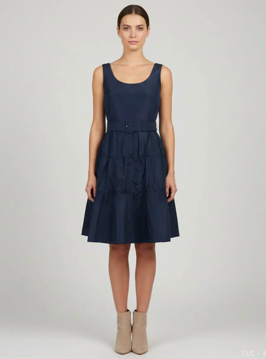 Prada Navy Blue Satin Belted Mini Dress S