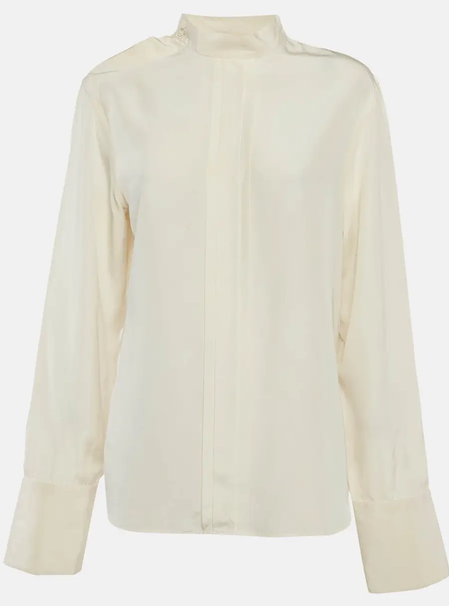 Prada Cream Satin Long Sleeve Blouse M