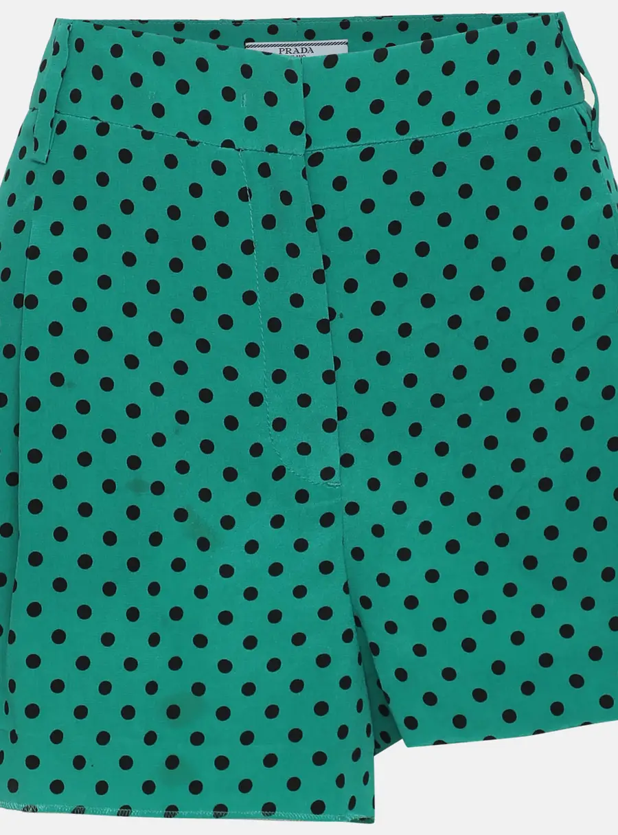 Prada Green Polka Dot Print Silk Regular Shorts S