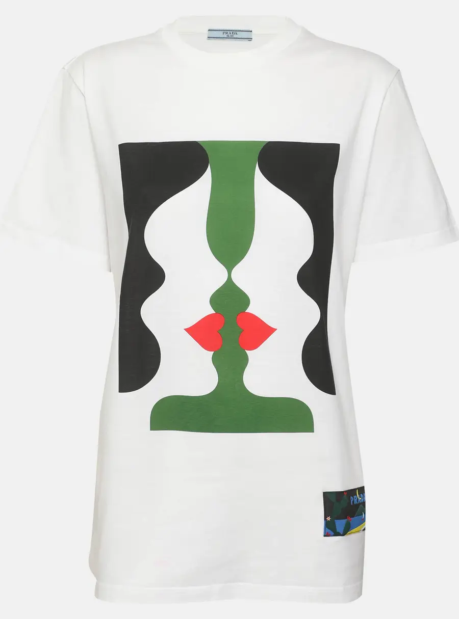 Prada White Multicolor Graphic Print Cotton T-Shirt S
