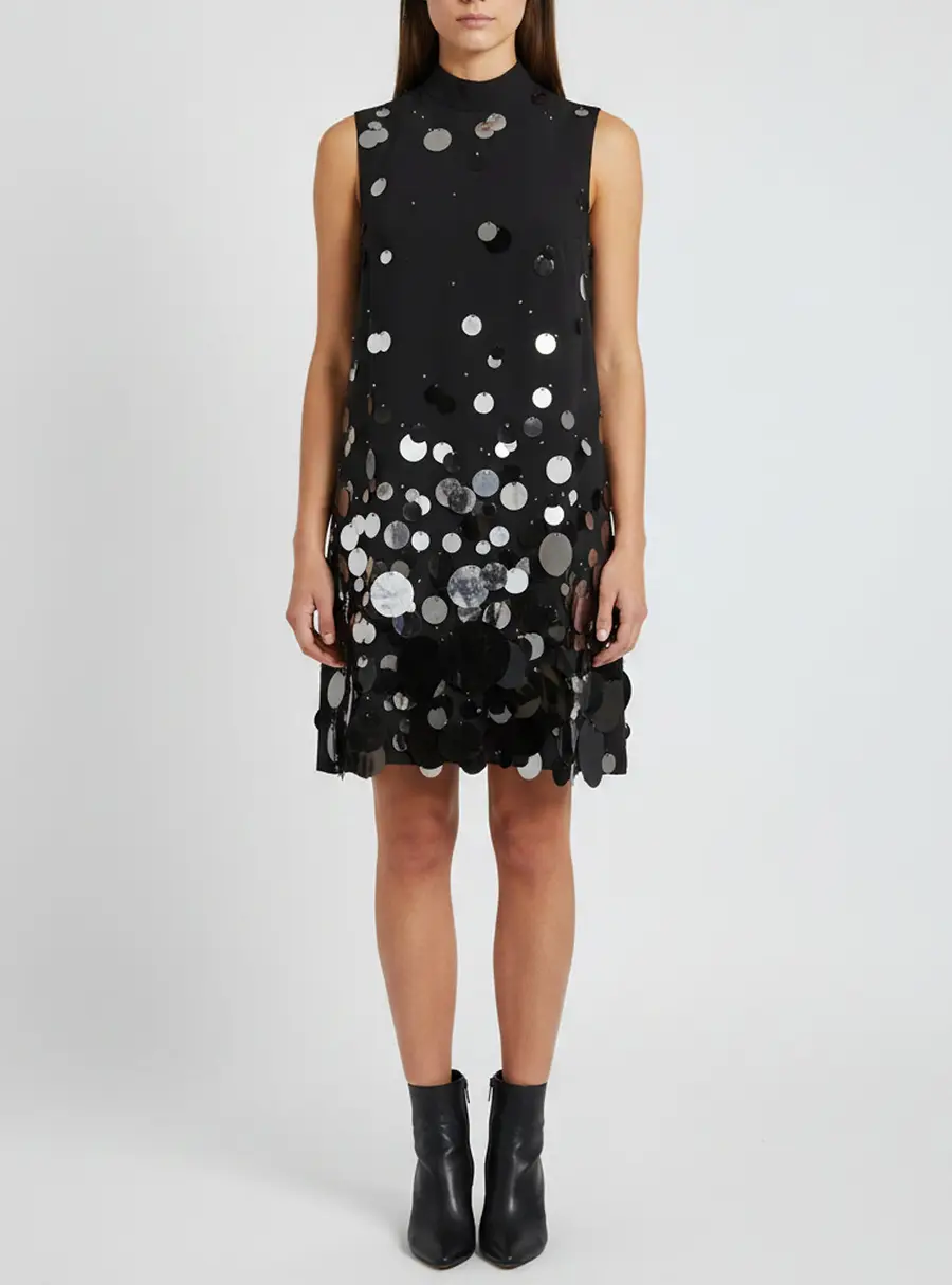 Prada Black Crepe Sleeveless Embellished Mini Dress S