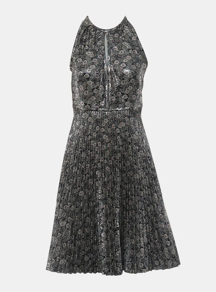 Prada Sleeveless Metallic Pleated Dress IT 40