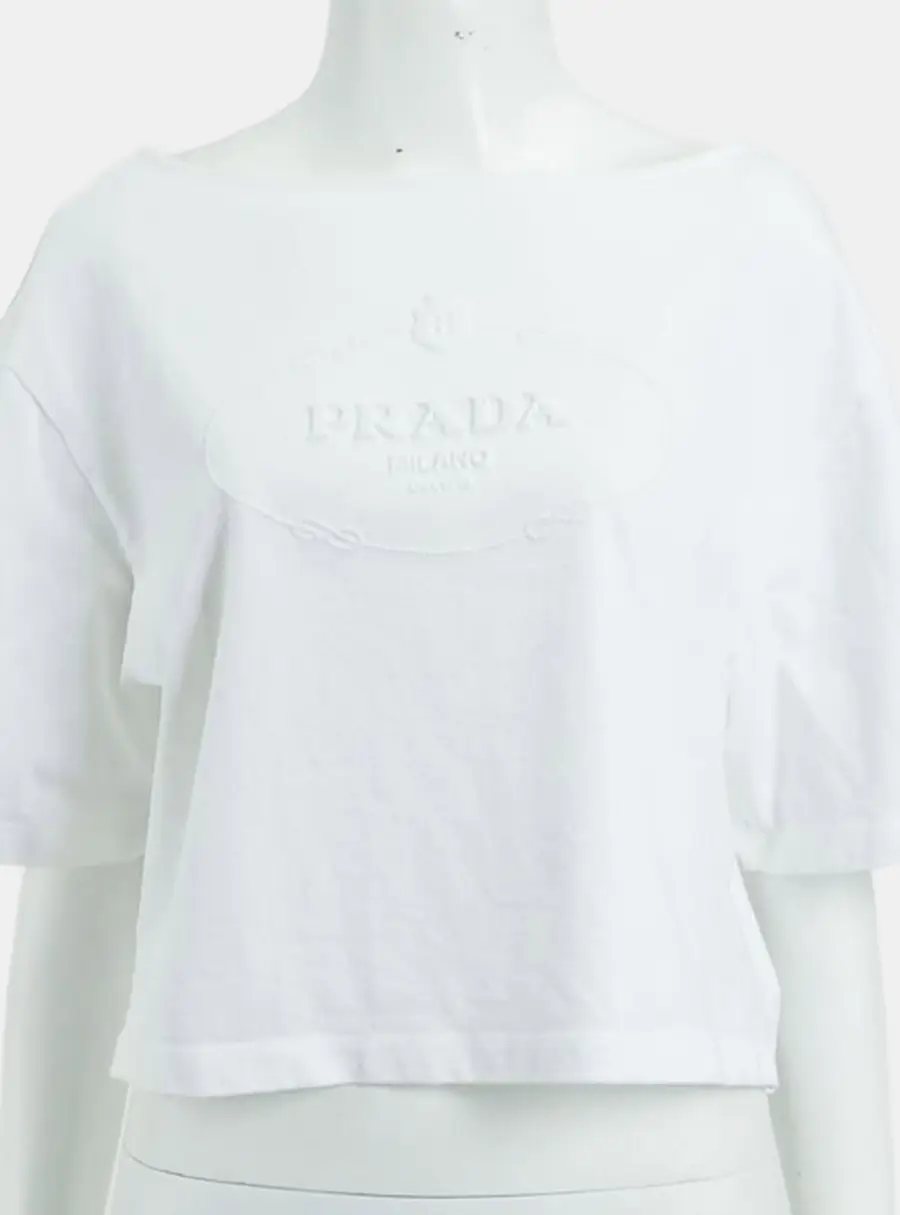 Prada cropped White Cotton Short Sleeved Top Size XS