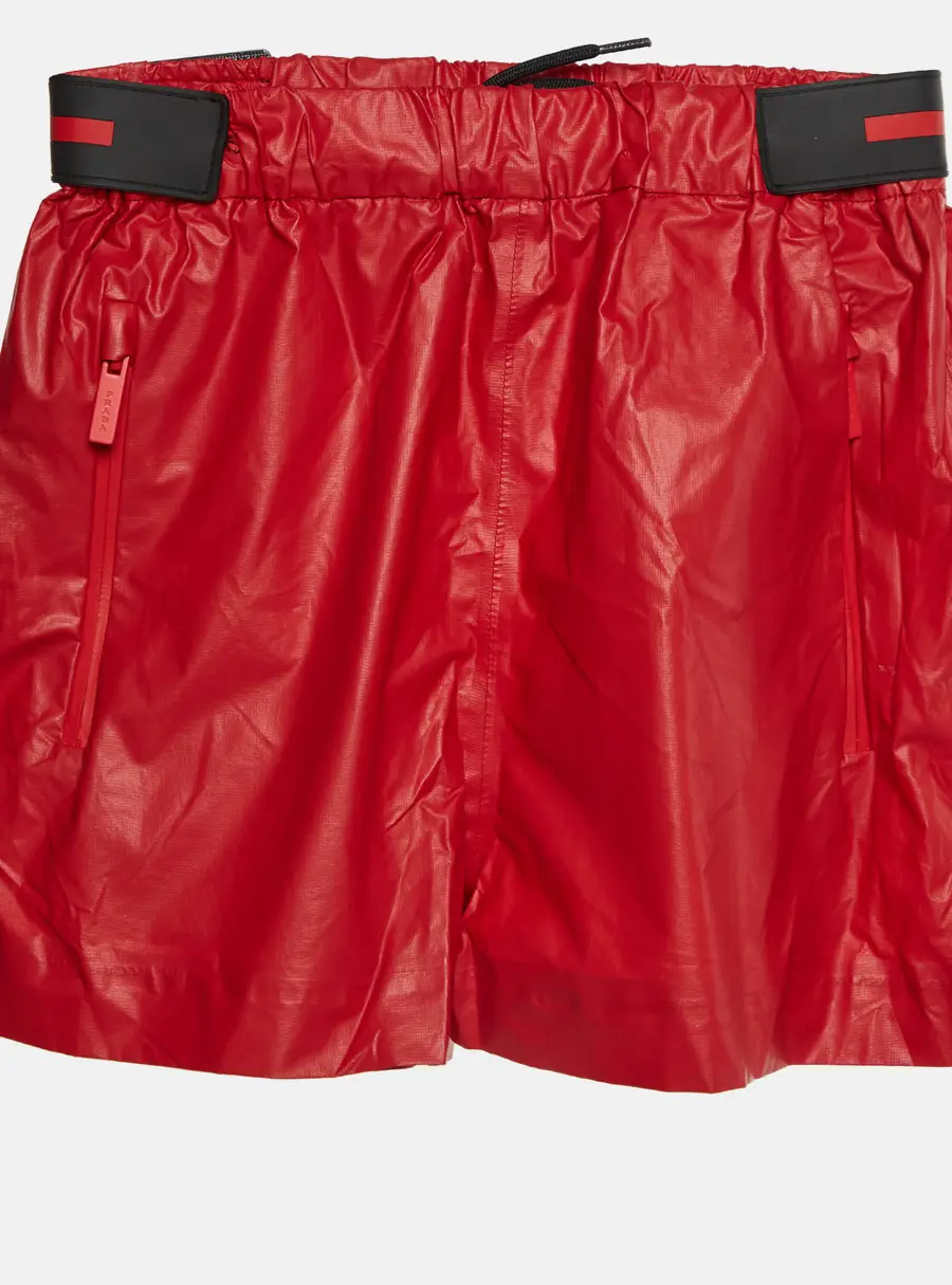Prada Sport Red Nylon Logo Patch Detail Shorts XS