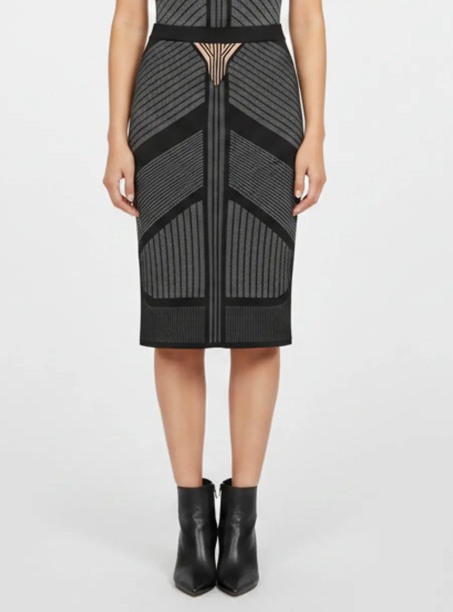 Prada Grey Geometric Intarsia Knit Knee Length Skirt S