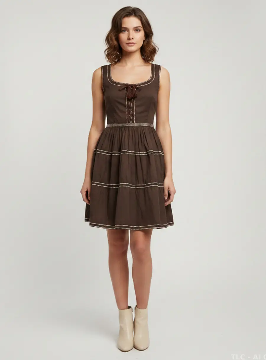 Prada Brown Cotton Sleeveless Flared Lace-Up Mini Dress XS