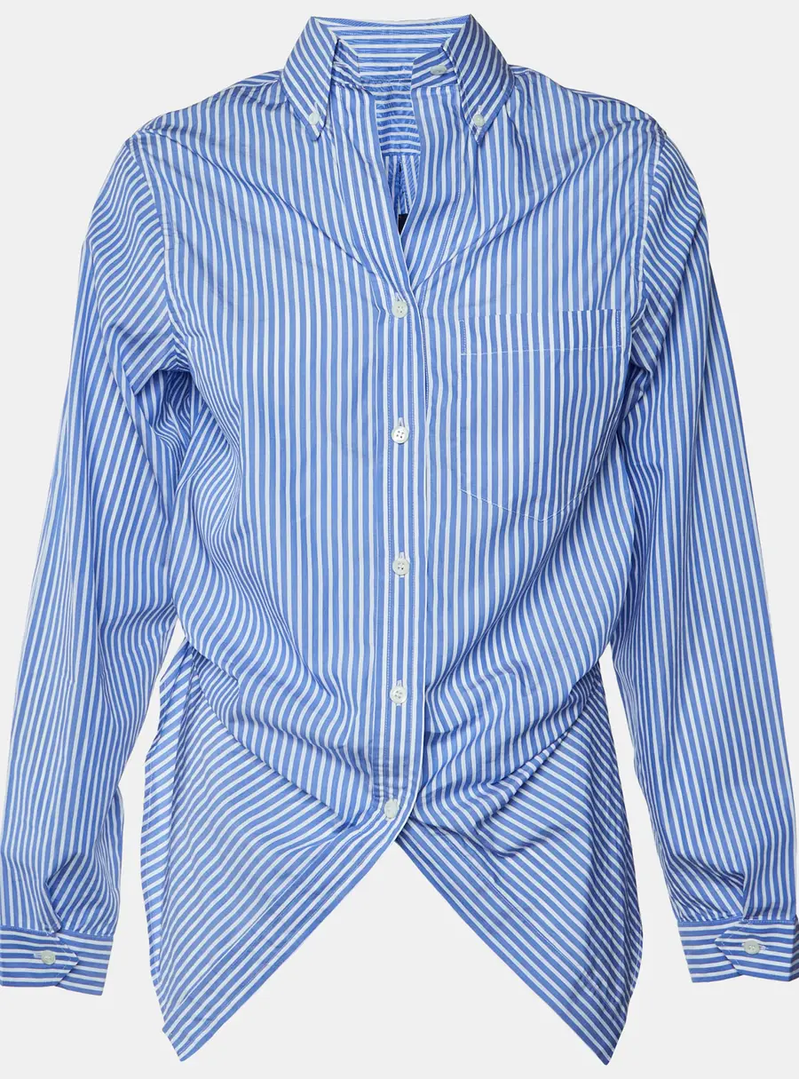 Prada Blue Striped Comic Print Cotton Front Tie Detail Shirt S