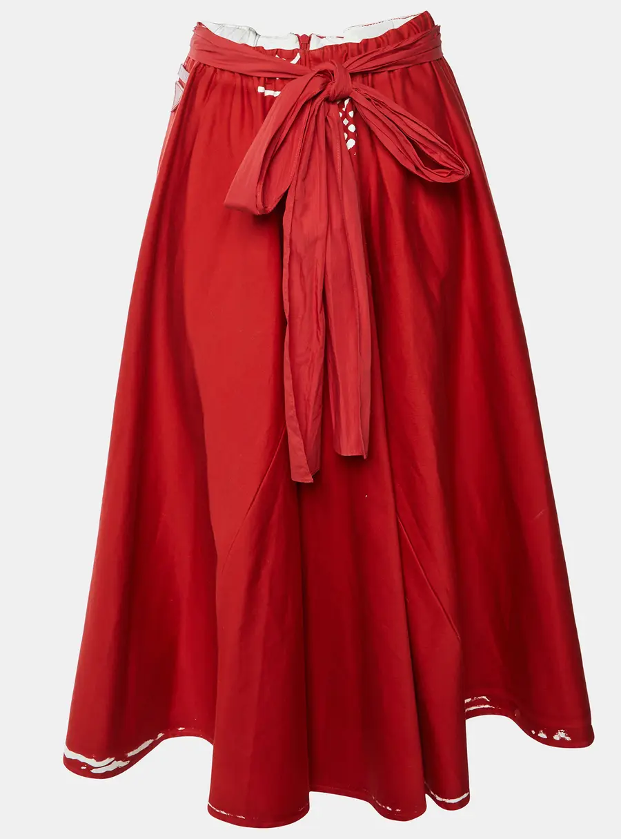 Prada Red Stretch Gabardine Gathered Flared Midi Skirt S