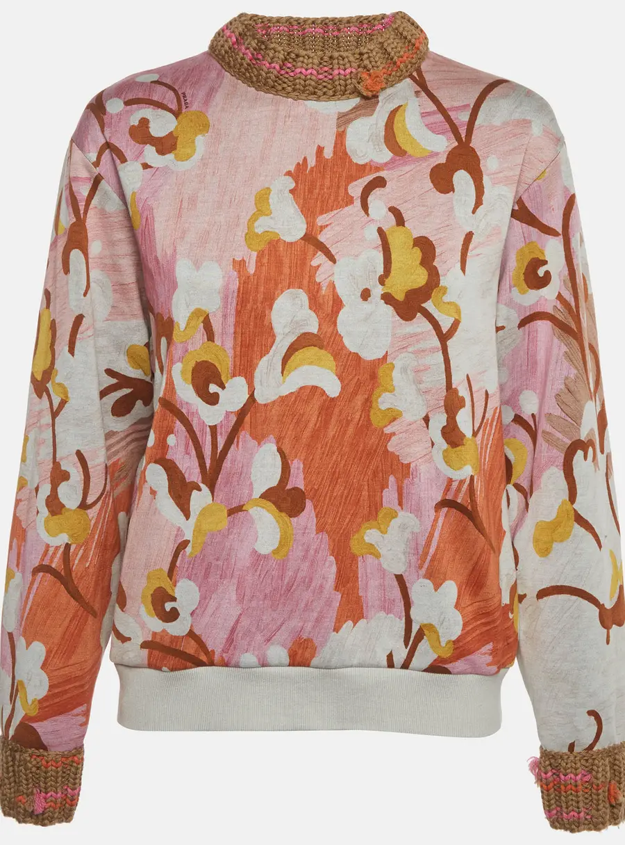 Prada Multicolor Printed Cotton Knit Long Sleeve Sweatshirt M