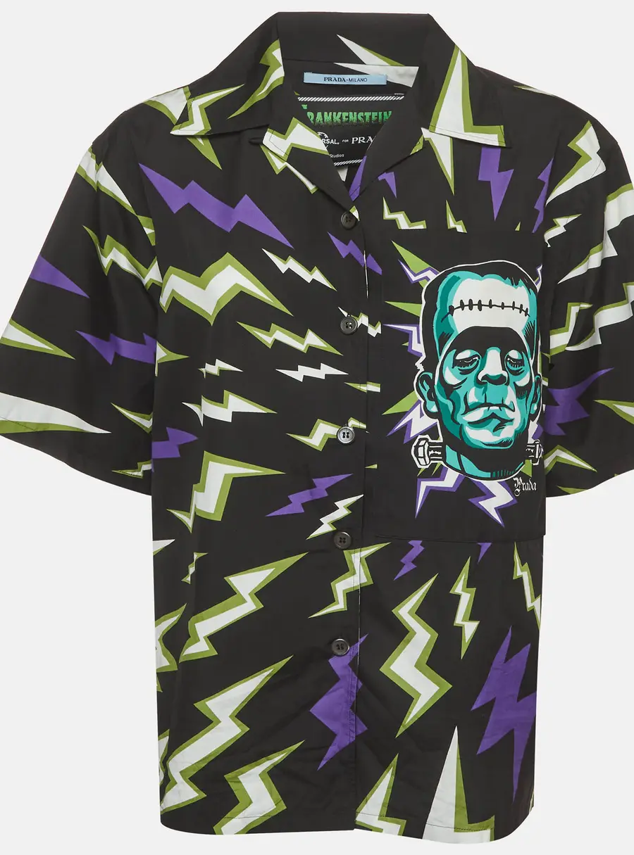 Prada x Universal Studios Cotton Frankenstein Lightning Bolt Bowling Shirt M