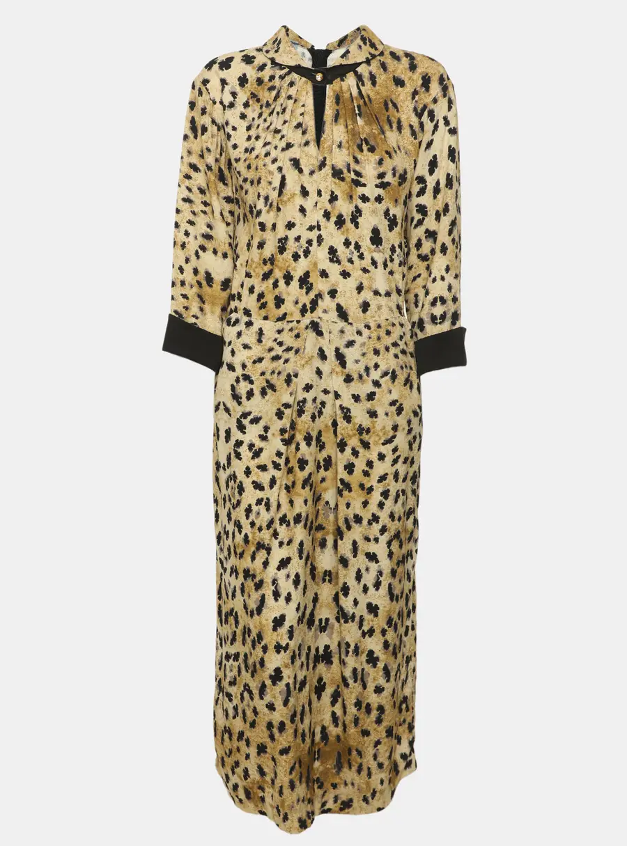Prada Beige/Brown Leopard Print Crepe Midi Dress L