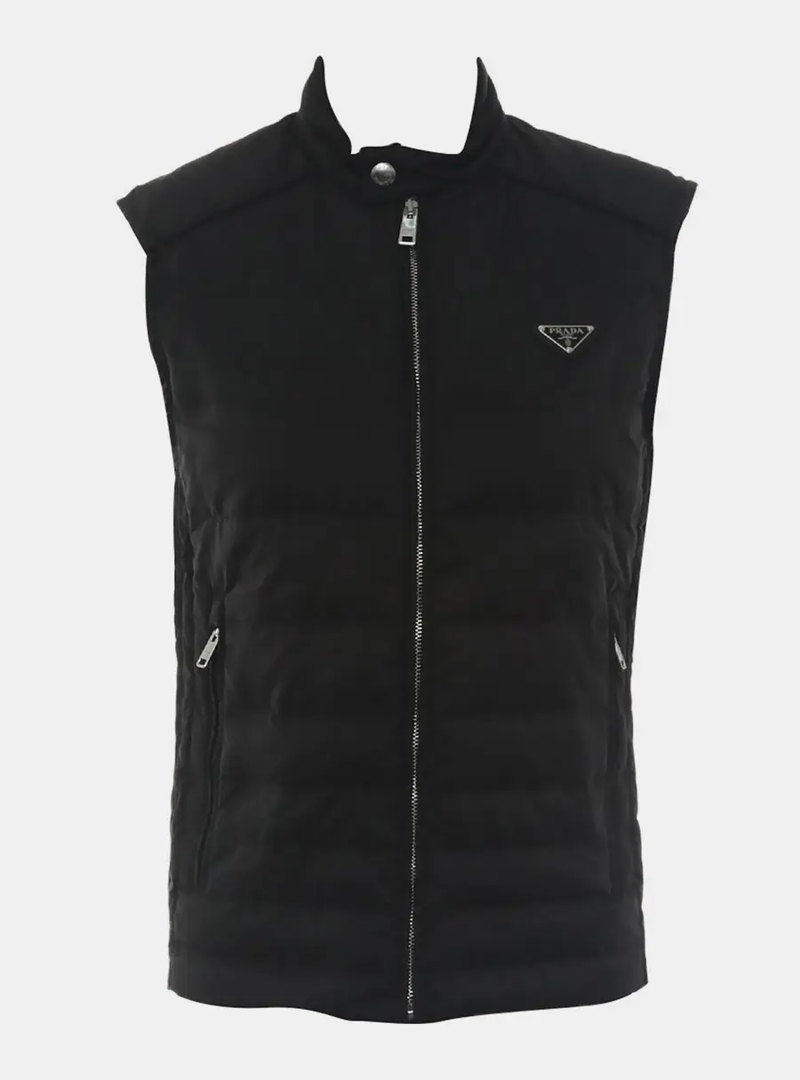 Prada Black Logo Triangle Puffer Vest EU 46