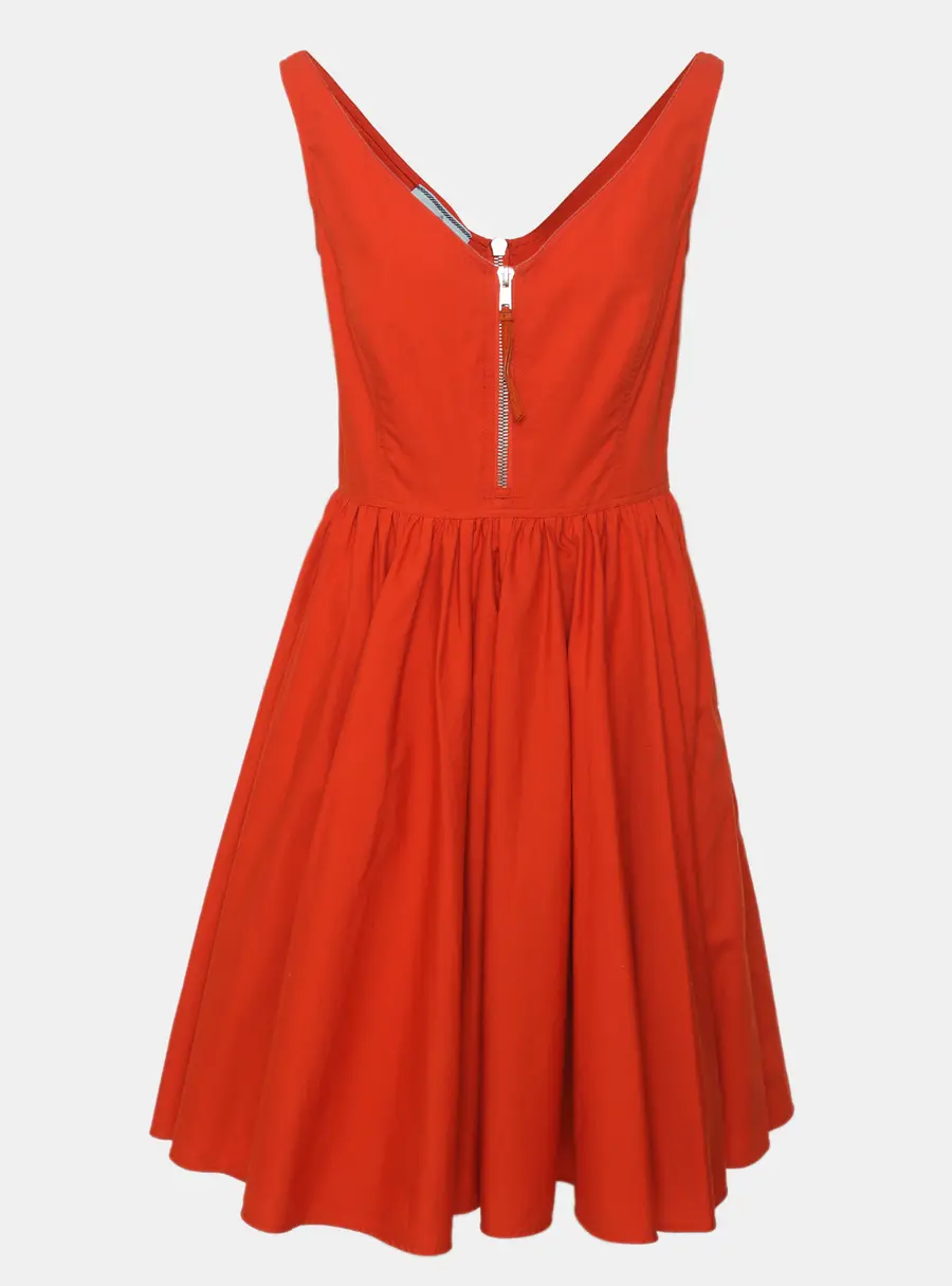 Prada Orange Cotton Zip Flared Mini Dress M