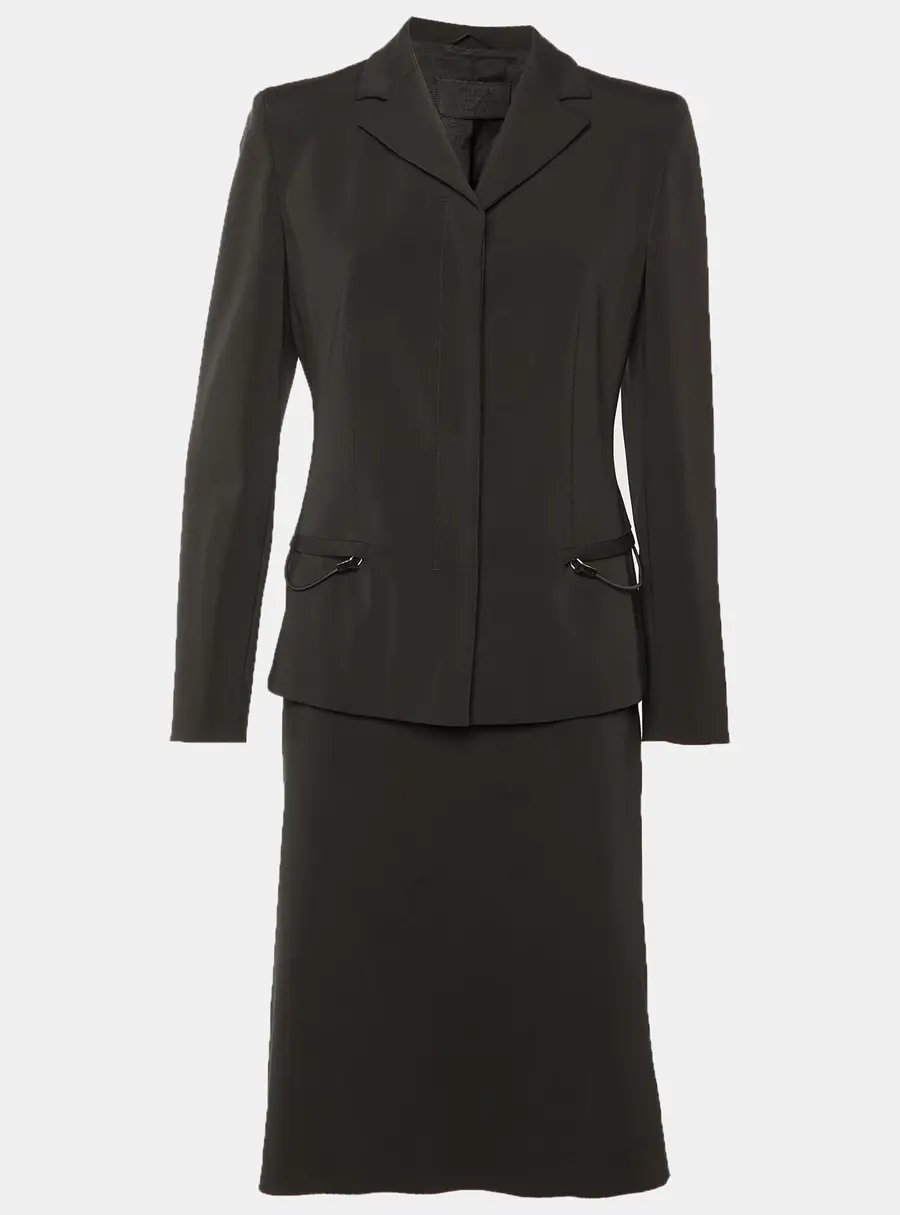 Prada Vintage Black Crepe Jacket & Midi Skirt L