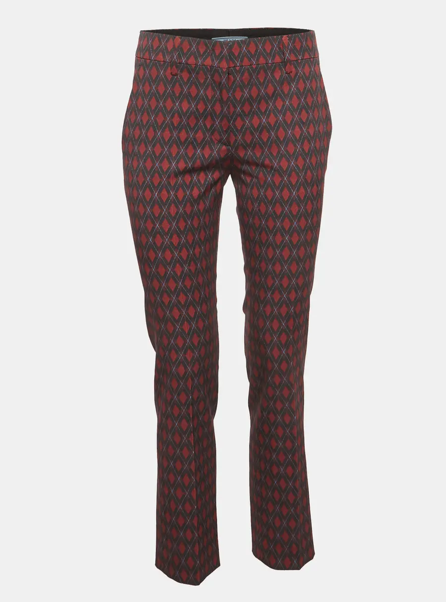 Prada Burgundy/Black Geometric Print Wool Blend Straight Trousers S