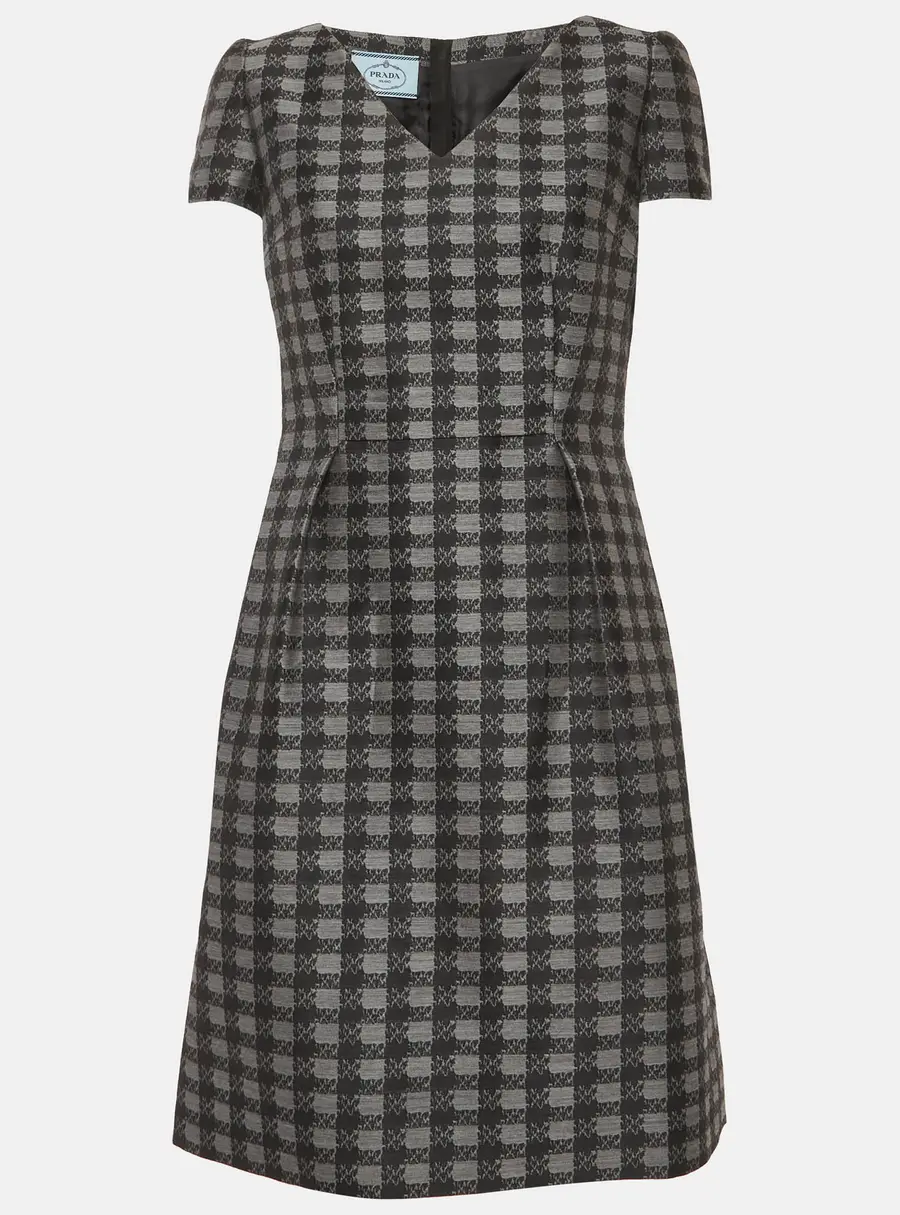 Prada Grey Checked Wool Blend Short Dress M