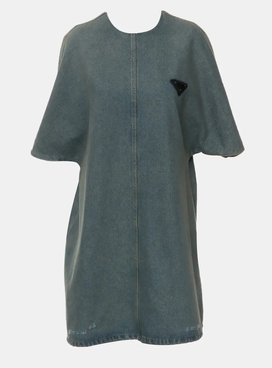 Prada Triangle Logo Denim Dress XS