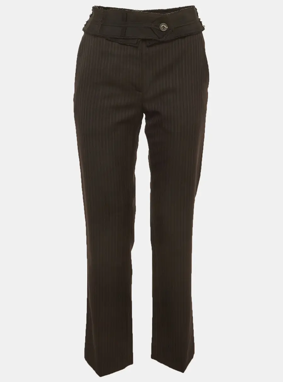 Prada Black Striped Cotton Raw Edge Trousers S