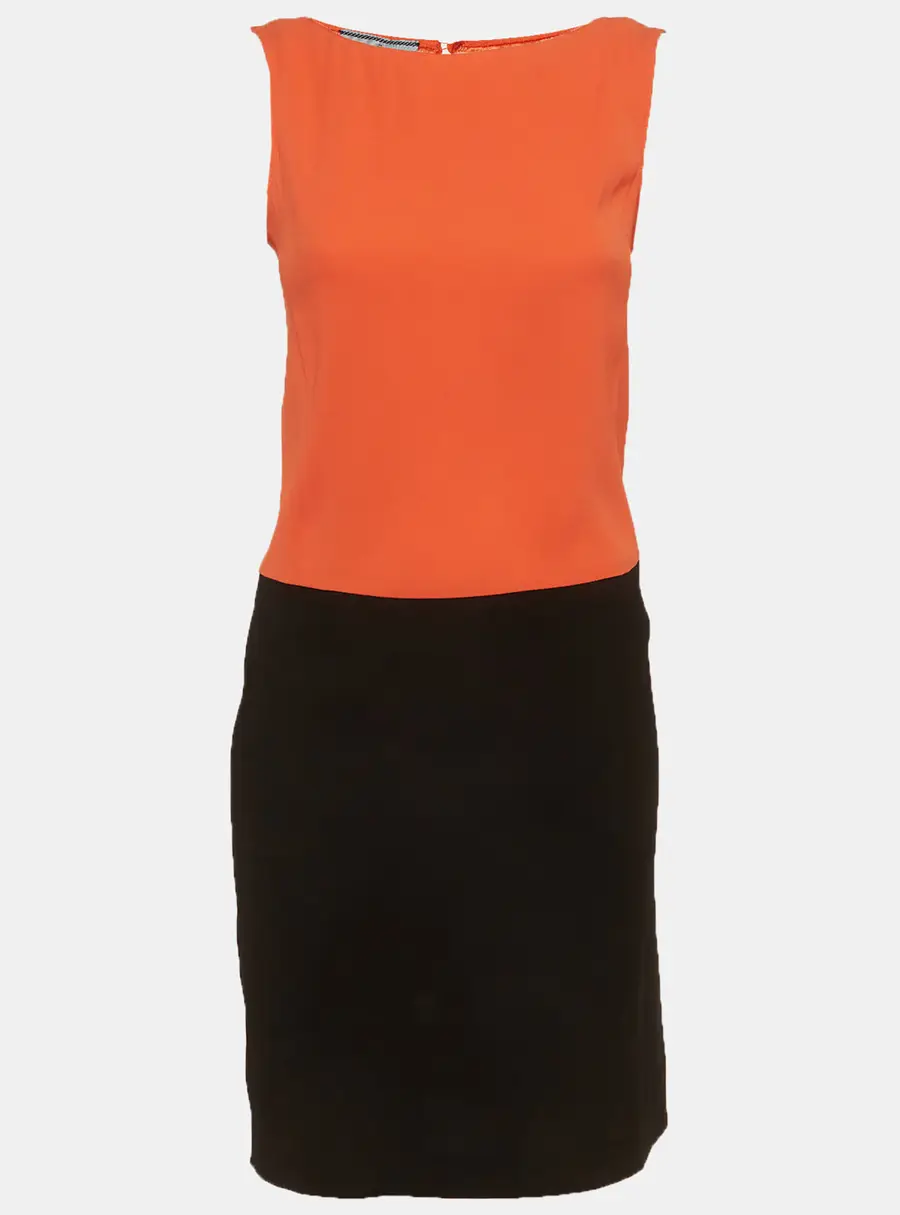 Prada Orange/Black Colorblock Crepe Sleeveless Midi Dress S