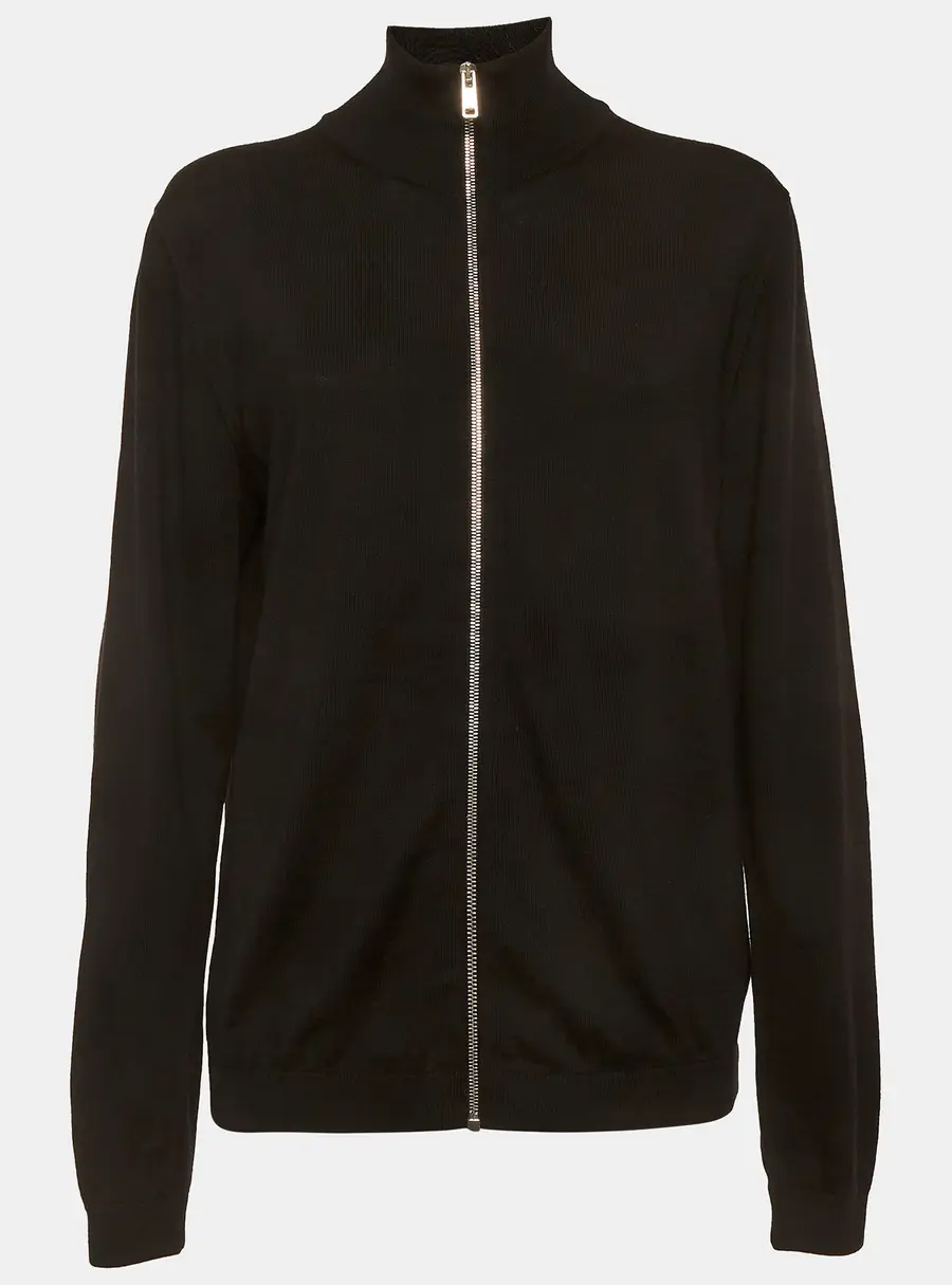 Prada Black Wool Knit Zip Up Cardigan XL