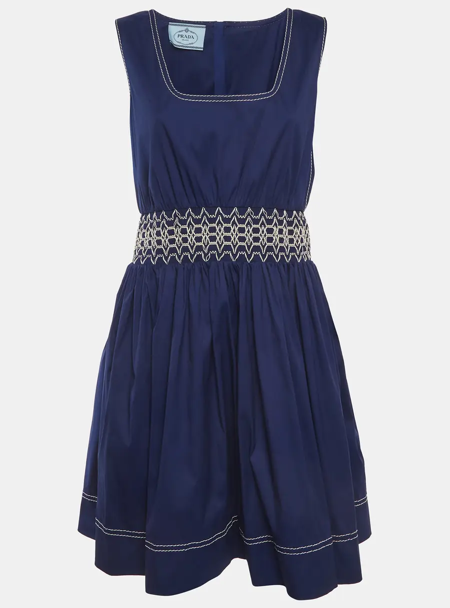 Prada Blue Cotton Shirring Short Dress L