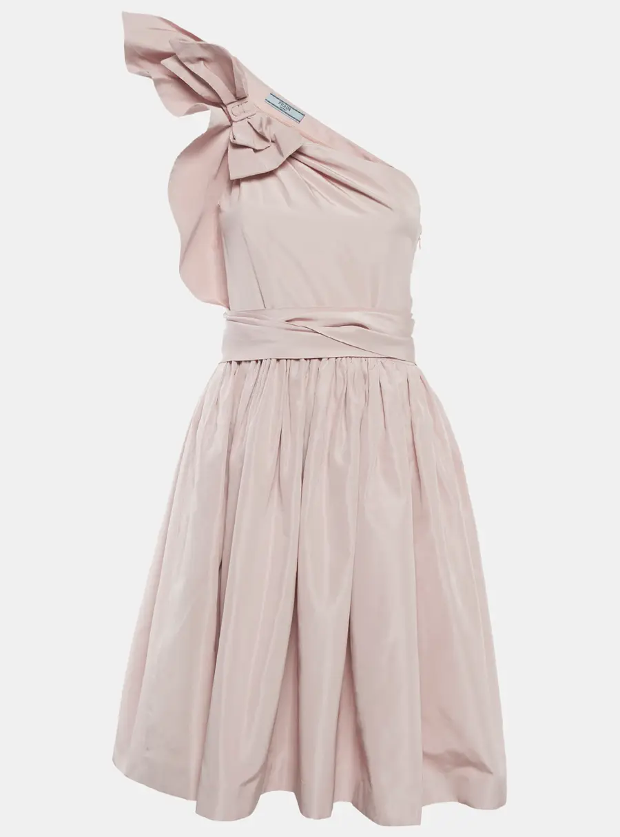 Prada Pink Silk Blend One Shoulder Mini Dress S