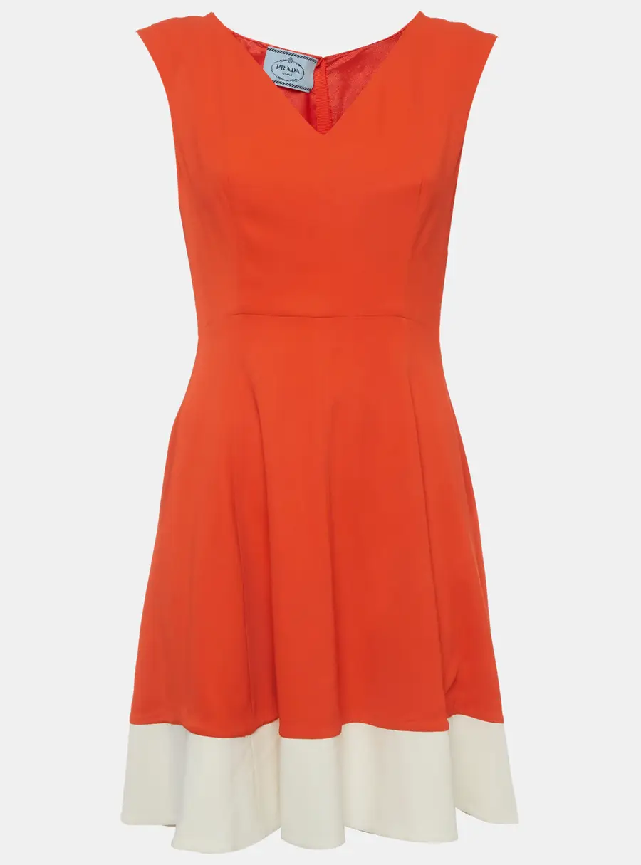 Prada Orange And White Crepe Sleeveless Dress M